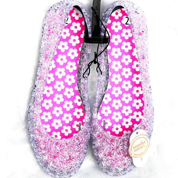 Wonder Nation Girls//Women Jelly Sandals Size 4 Clear Pink Slip On NEW